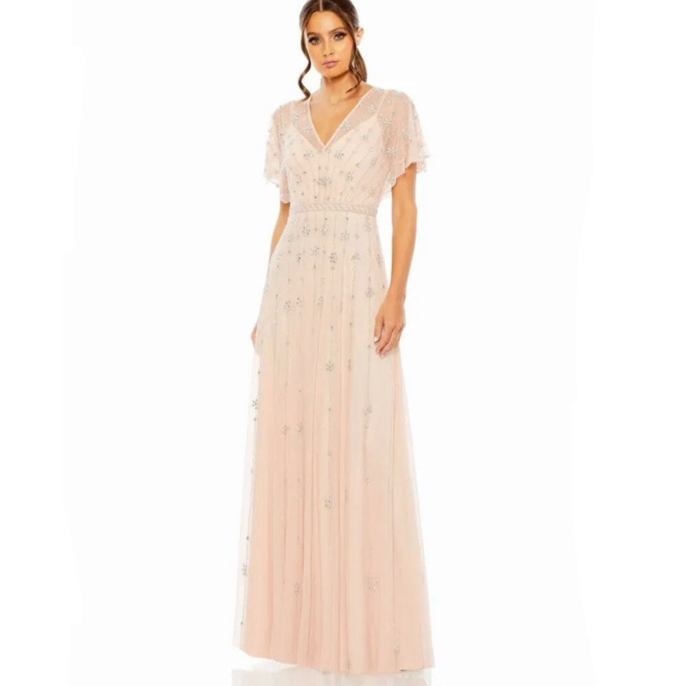 Mac Duggal Pink V Neck Flutter Sleeve A Line Gown maxi dress size 4 UB - Picture 3 of 9